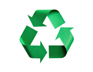 Obraz premium 3D green recycling symbol with ribbon effect on transparent background for environmental sustainability and eco-friendly design projects.