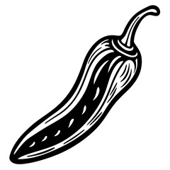 Black and white illustration of a chili pepper