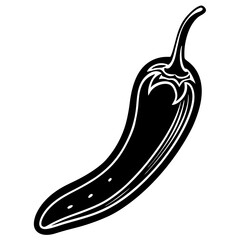 Black and white illustration of a single chili pepper