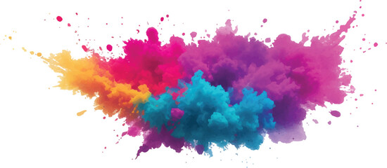 Radiant Watercolor Brush Strokes and Explosive Colorful Splashes on a White Canvas, Blending Abstract Art with a Playful, Modern Touch to Create an Exciting and Dynamic Visual Experience.
