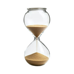 Conceptual hourglass symbolizes the passage of time against a clean white backdrop, Hourglass. Conceptual photo time white background