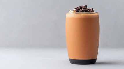 A thick and creamy chocolate shake served in a glass with whipped cream on top for a decadent refreshing treat