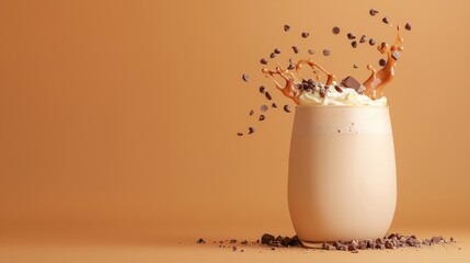 A large container filled with fresh milk poured in a clear glass demonstrating the creamy texture and refreshing nature