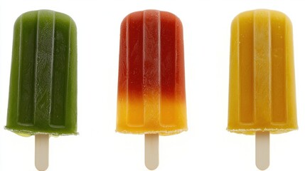 Three colorful popsicles displayed together in a vibrant and refreshing summer treat arrangement for enjoyment
