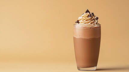 A thick and creamy chocolate milkshake topped with whipped cream for a decadent dessert experience on a hot day