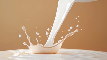 Captivating moment of milk splashing into a white liquid creating dynamic shapes and patterns in a glass
