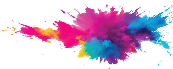 Lively and Bold Watercolor Stains and Brush Strokes in an Explosive Burst of Colors, Creating a Modern Abstract Design on a Crisp White Canvas, Bringing a Dynamic Artistic Expression.
