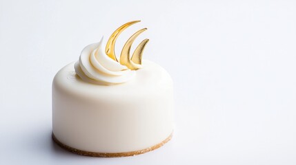 A whimsical dessert topped with a golden horn creating a magical presentation for celebrations and special occasions