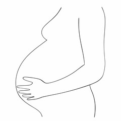 Pregnant woman coloring page simple and minimal line art illustration on white background