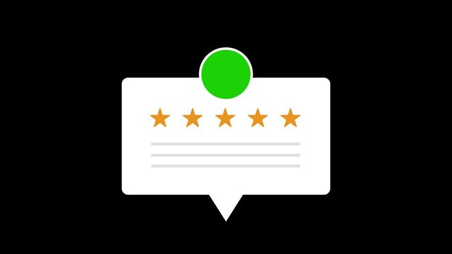 animation customer feedback with five stars and comment.animated customer satisfaction rating with green screen profil