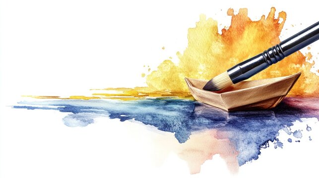 Next Level Business Success: Creative Innovation with Paper Boat and Sail Boat Symbol on Pastel Watercolor Background