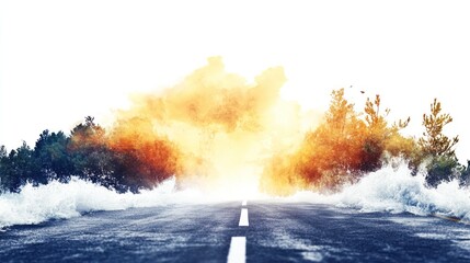 Watercolor illustration of storm waves on road with pastel background, Hand Drawn on White Paper