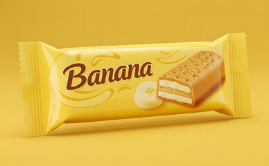 Vibrant Yellow Banana Wafer Bar Snack with Creamy Filling on Matching Monochromatic Background, Perfect for Food Advertising & Product Marketing