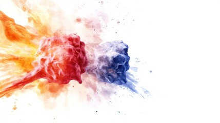 Pastel Watercolor T Cell Attacking Cancer Tumor on White Background