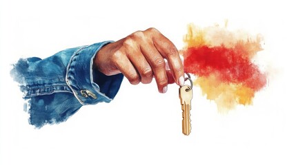 Success Key Concept Watercolor Illustration on Pastel Background
