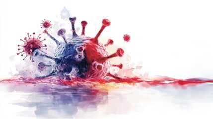 Watercolor illustration of viral diseases on white background