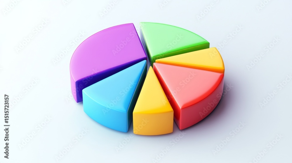 Leinwandbilder Close-up of a circular pie chart with distinct color sections, isolated on a light background, capturing a clean, modern data feel.