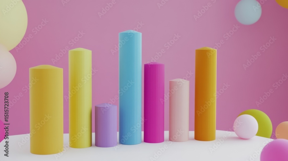 Fototapete cluster of bar charts with varied colors and sizes, positioned on a clean white background for a cle