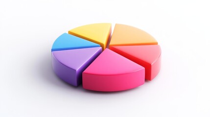 Obraz premium Colorful pie chart segmented into sections on a plain white background, sleek and modern, ideal for data visualization.