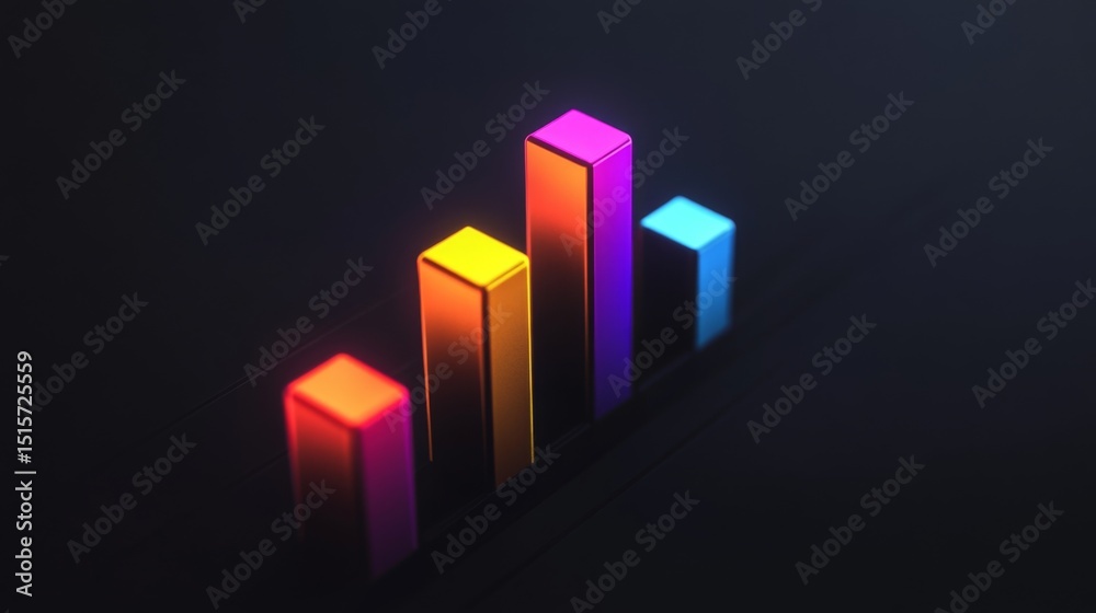 Leinwandbilder minimalist d bar chart with vibrant colors on a dark background, creating a professional, data-drive