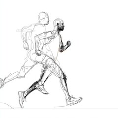 Fototapeta premium Abstract Single Continuous Line Art of Male Runners with White Space Background for Modern Sports Design