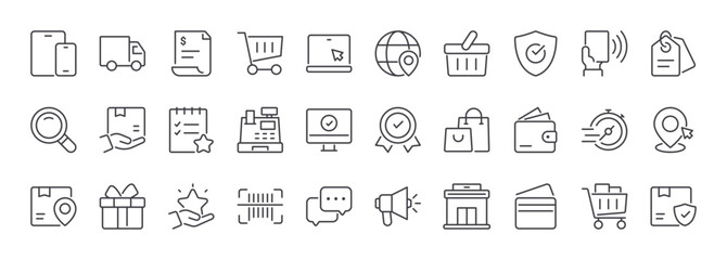 E-Commerce line icons set. Outline web icons. Editable stroke