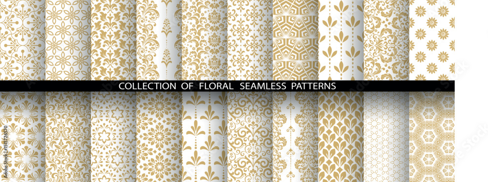 Aufkleber geometric floral set of seamless patterns. white and golden vector backgrounds. damask graphic ornam