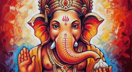 Naklejka premium Ganesha hindu god painting art india deity hinduism elephant god spiritual