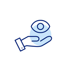 Vector icon of eye in hand, symbolizing protection, awareness, or mindful watching. Ideal for wellness apps, spiritual platforms, and safety interfaces