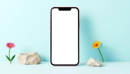 Clay-style flat vector smartphone mockup, blank white screen, front view,  front view phone, simple