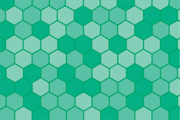 A vector background with gradient green tones forms a futuristic pattern, filled with symmetrical hexagon shapes arranged in a modern digital design.

