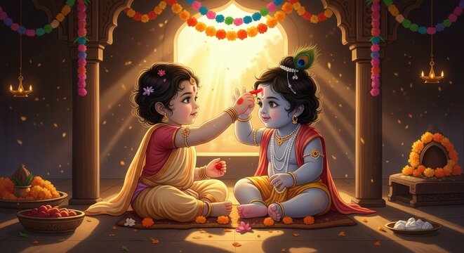 Baby krishna radha painting hinduism indian festival celebration traditional