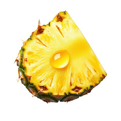 Freshly cut pineapple slice with water droplet against a clean Transparent background, Slice pineapple with drop of water isolated PNG background