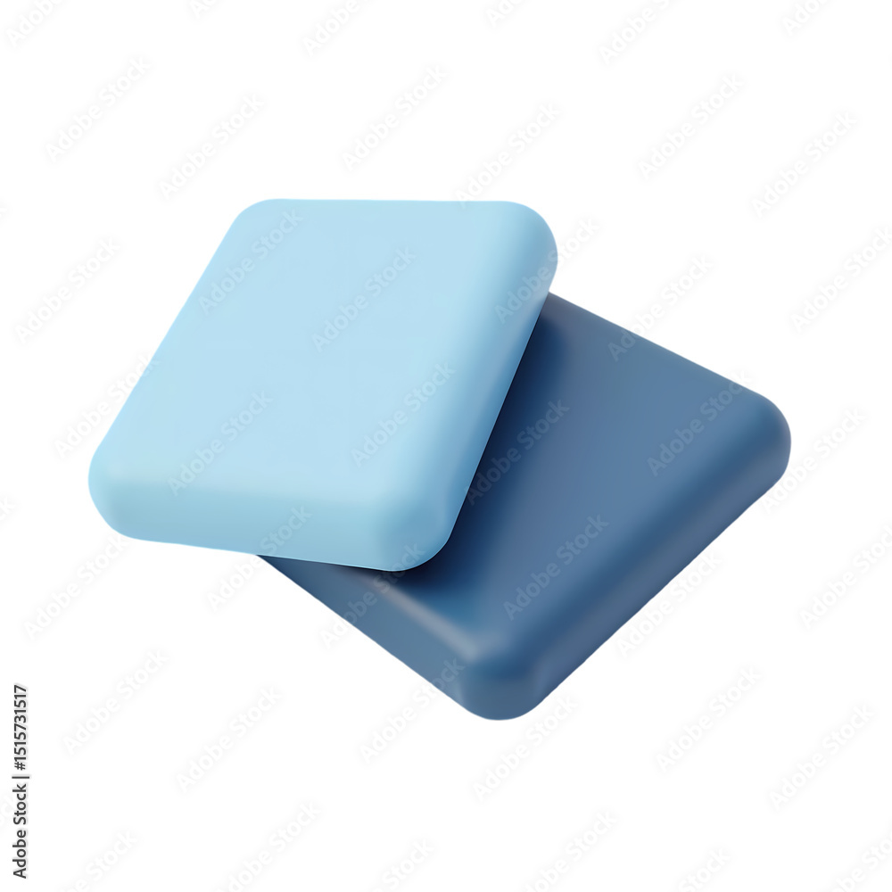 Poster a simple still life of two square objects in shades of blue stacked on top of each other on isolated