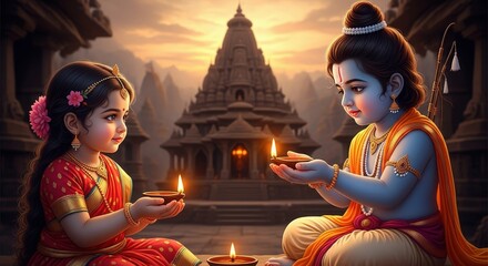 Ram navami festival india hinduism celebration children diya temple tradition