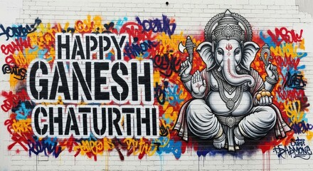 Happy ganesh chaturthi festival celebration hindu god graffiti wall art design