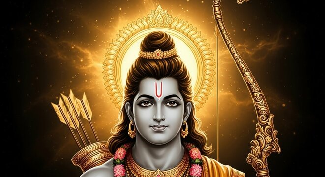Lord rama hindu god ram navami illustration india indian deity divine bow arrow