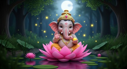 Ganesha baby lotus hindu god elephant hinduism spirituality deity religion india