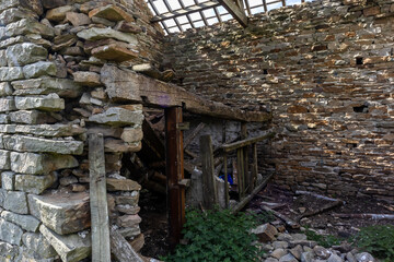 Interior of old derelict field barn