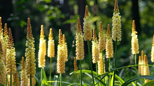 Eremurus himalaicus, commonly known as the himalayan foxtail lily, showcases tall spikes adorned with delicate flowers. This striking plant adds beauty to gardens and natural landscapes.