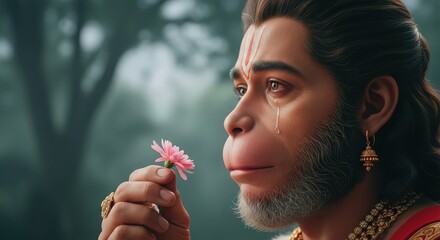 Hanuman tears flower devotion hinduism indian mythology spiritual god faith hope