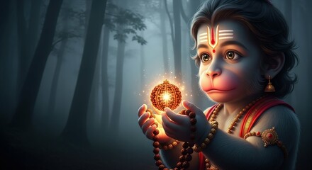Hanuman deity hindu god prayer beads spiritual light devotion hinduism faith