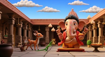 Ganesha hindu god indian culture elephant deity temple animals cartoon art
