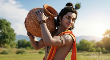 Krishna carrying pot hindu god mythology indian deity religion divine avatar