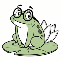 Fototapeta premium Frog On Lily Pad Wearing Glasses Cartoon