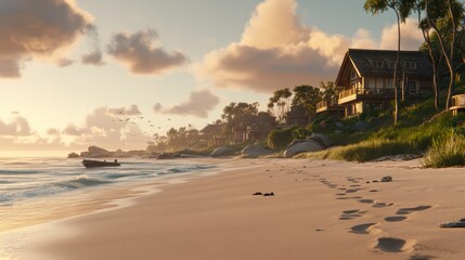Tranquil beachside paradise at sunrise