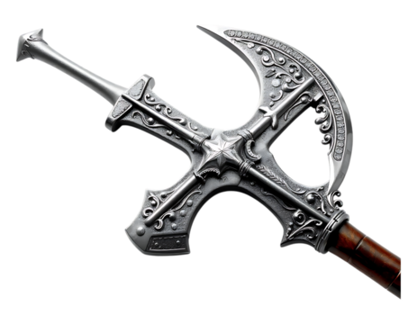 Ornate Silver Halberd with Crescent Blade