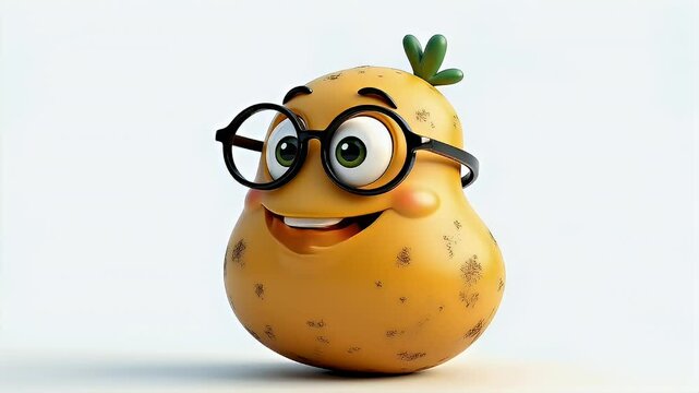 A cute potato character wears glasses and smiles against a plain white background