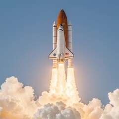 Space shuttle launch isolated on transparent background. for science, education, and exploration use cases.