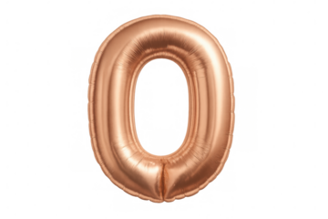 Rose gold foil balloon number zero floating on transparent background, perfect for birthday or anniversary celebrations